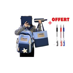 Mode sacs d'école 4 en 1 Sac à dos unisexe (Contient des jouets d'Ourson et des badges)