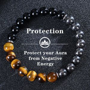 Yiliker Bracelet Protection Triple – Perles Œil de Tigre, Hématite & Obsidienne Noire pour Aura & Bouclier Énergétique avec Boîte Cadeau