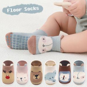 Lot de 6 paires de chaussettes en coton pour enfants, motif animal mignon, confortables, respirantes et antidérapantes