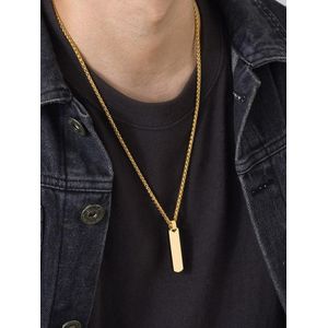 Mode Collier Homme avec Pendentif Barre Rectangulaire Doré en Acier Inoxydable 316L – Chaîne Élégante – Résistant à l'Eau