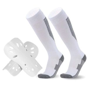 Ensemble combo chaussettes et protège-tibias de football-blanc