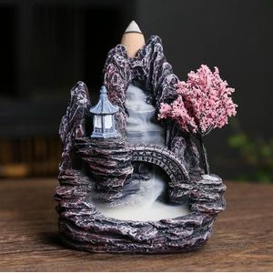 Elegant Resin Backflow Incense Holder with Cherry Blossom Tree - Fragrance-Free