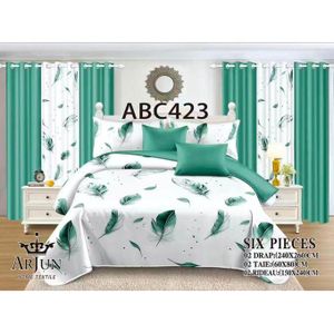 QUALITE SUPERIEUR Lot De 2 Draps + 2 Taies+2 Rideaux – Design Élégant et Confort Assuré Pour 3 Places