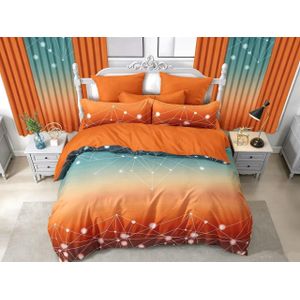 Belle Parure de Lit 3 Places 6 PiècesDraps de Lit 3 places, 2 Draps-240×260cm 2 taies-60×80cm 2 Rideaux-150×220cm -Orange-vert