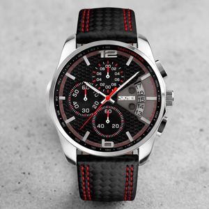 Skmei Montre pour homme en acier inoxydable, bracelets en cuir