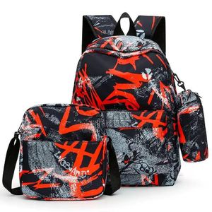Kit de 3 Pièces : Sac à Dos, Sac Bandoulière et Trousse (Imprimé Graffiti Tendance) rouge 