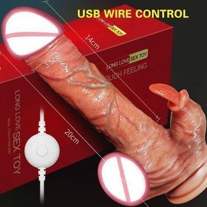 Vibromasseur réaliste en silicone télécommandé avec fonctions de chauffage, de poussée et de léchage de langue, jouets sexuels pour adultes pour femmes