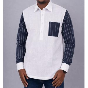 TAFA Chemise Hommes en Tissu Lin Manches Longues à Rayures