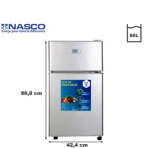 Nasco Refrigerateur 2 Battants 166 L - KNASF2-340S - Gris - Garantie 12  mois - Prix pas cher