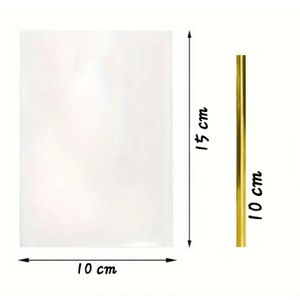 Lot De 25 Pochettes Cadeaux Transparentes 10x15 cm Avec 25 Attaches Dorées