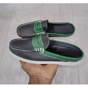 Babouches Pour Homme En Cuir De Style Sebago  - Vert-Noir