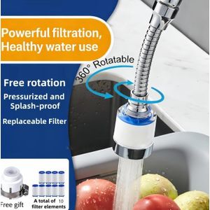 Filtre pour Robinet à 360° Rotatif – Purificateur d'Eau pour Évier de Cuisine et Salle de Bain – 10 Cartouches Incluses