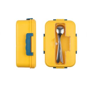 BOX boîte à goûter jaune + 1 cuillère en inox + 2 baguettes pour tout ages