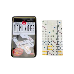 Jeu de Dominos Double 6 - 28 Pièces avec Points Colorés et Boîte de Rangement en Métal