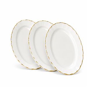 Lot de 3 Plats Ovales en Céramique Blanche avec Bord Doré
