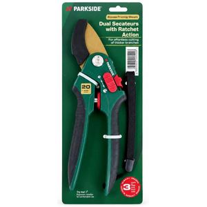 Parkside, sécateur à lames franches (bypass) avec action à cliquet, haute qualité pour jardiner et tailler petits arbuste, plantes, les herbes et fleurs, cisailles à fleurs de jardin. jusqu'à 20 mm  epaisseur. Ciseaux de jardinage.  Importation FRANCE