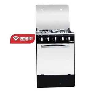 Smart Gazinière 4 Feux -Grand Four- STC-5050B - 50 X 50 Cm – Avec Couverture Vitrée-Blanc/Noir