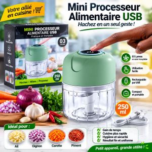Mini Hachoir Alimentaire USB Rechargeable 250 ml – 3 Lames en Acier Inoxydable – Portable et Compact