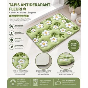 Tapis Antidérapant Fleuri – Tapis de Bain Doux, Absorbant et Confortable