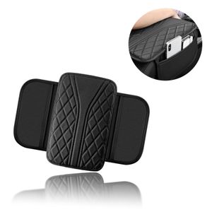 ShebSheb Coussin d’Accoudoir de Voiture en Cuir, Protection de Console Centrale avec 2 Poches de Rangement, Housse Universelle pour Berline, SUV et Camion — Accessoire Intérieur Automobile