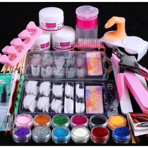 Kit de manucure professionnel en acrylique avec tout le nécessaire, 12 poudres acryliques pailletées, accessoires de décoration pour nail art, outils et fournitures pour débutants.