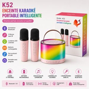 Article K52 – Enceinte Karaoké Portable Intelligente Avec 2 Micros Sans Fil