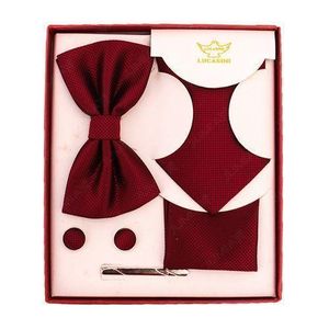 Coffret Accessoires Cravate + Pince + Nœud Papillon + Pochette + Bouton De Manchettes - Rouge bordeaux