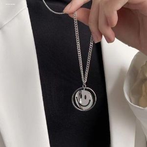 Dou-color Collier pendentif homme hip-hop - Pendentif sourire rotatif argenté - Bijou streetwear
