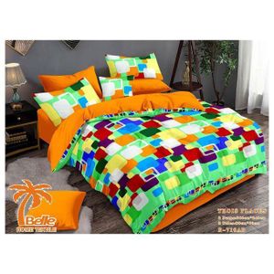 lit de Parure de lit 4 pièces grand format 260x240cm motif carrés colorés vert orange rouge bleu, literie microfibre double face chambre adulte 2 housses de couette + 2 taies 80*60cm BG