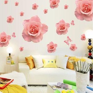 Fleurs Romantiques Autocollant Mural Vinyle - Rose