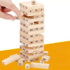 Jeu Jenga en bois de 54 pièces - Marron Jeu de Jenga en bois 54 pièces - Blocs marron 23,5 x 7,5 x 7,5 cm, jeu de construction et d'équilibre classique en bois pour enfants, adultes et soirées de jeu en famille, 54 blocs de jeu Jenga en bois