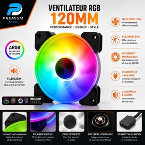 Ventilateur PC RGB 120mm – Refroidissement Silencieux ARGB 16.8 Millions de Couleurs avec Connecteur 4 Broches PWM