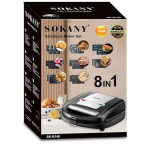 Machine 8-en-1 SOKANY 750W - Gaufres, Croque-Monsieur, Panini, Donuts, Noix, Biscuits, Madeleines, Gâteaux - SK-B140