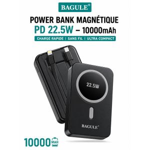 Article BAGULE Power Bank Magnétique 10000mAh – Charge Rapide PD 22.5W – Recharge Sans Fil – Noir