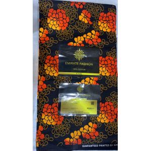 Pagne Wax Emirate - Motif Floral "Soleil Couchant" - Orange Flamboyant & Noir - 6 Yards