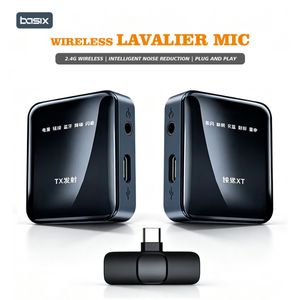 Basix Wireless Lavalier Microphone, DSP ENC Noise Reduction Plug and Play Recording Mic for Type-C Phone Camera Live Stream Vlog Interview