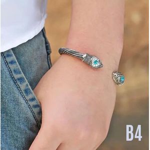 Bracelet Serpent Ajustable en Alliage Argenté – Bracelet Manchette Vintage Unisexe avec Pierre Turquoise B4