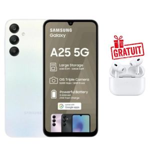 Samsung Galaxy A25 5G Pack – Écran 120Hz, 8GB/256GB + Écouteurs Sans Fil Offerts (Airpods Pro 2). Offre Spéciale