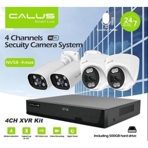 CALUS Caméra de Surveillance 4 Canaux WiFi avec Enregistreur XVR + Disque Dur 500GB – Vision Nocturne HD – Détection de Mouvement – Audio Bidirectionnel