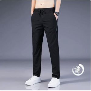 Pantalon de travail en soie glacée pour homme d'été - Coupe ample - Sans aimant ni fer - Respirant - Pantalon de loisirs et de sport-noir