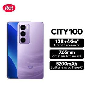Itel  CITY 100 - IP64 5200 MAh - 128 + 4 Go* (Extensible 12Go) VIOLET
