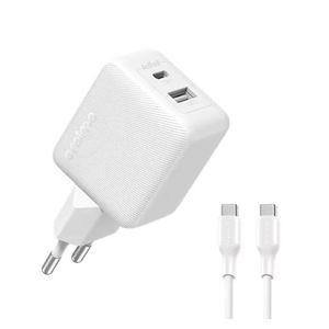 Oraimo Chargeur Rapide 20W Type-C PowerCube 201 Blanc 2 Ports – 20W PD & QC 3.0 + Câble Type-C vers Type-C