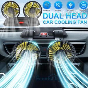 Ventilateur de voiture à double tête 12 V, 2 vitesses réglables, rotation à 360°, prise allume- c-igare – Noir