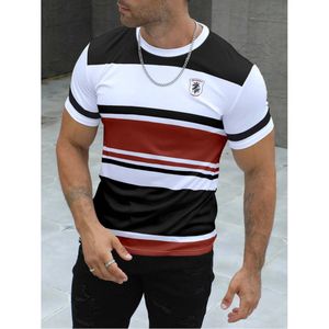 Fahsion T-shirt Homme Design Rayures Noir Blanc Rouge – Coupe Slim Moderne