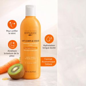 Byphasse  Lait Corps & Visage – Extrait de Carotte & Kiwi – AHA – 500ml