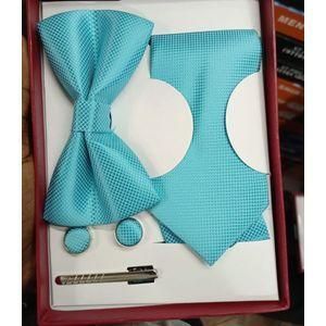 Coffret Accessoires Cravate + Pince + Nœud Papillon + Pochette + Bouton De Manchettes - Turquoise