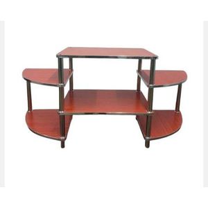Table Meuble TV multimédia à étagères latérales (style bois et métal chromé)