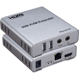 Extendeur HDMI KVM USB 60 m avec audio 1080p R/L via câble Ethernet CAT5E/Cat6 RJ45. Convertisseur audio/vidéo pour PC, ordinateur portable et moniteur TV.