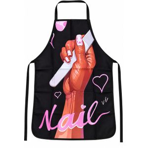 Tablier Manucure Femme Nail Art Noir – Tablier de Prothésiste Ongulaire avec Motif Nail – Protection pour Salon de Beauté