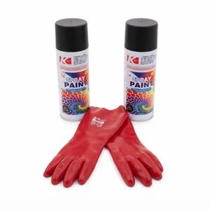 Lot de 2 Bombes de Peinture en Spray KLY (Noir Mat) + Paire de Gants de Protection Rouges - Kit Pratique Bricolage 